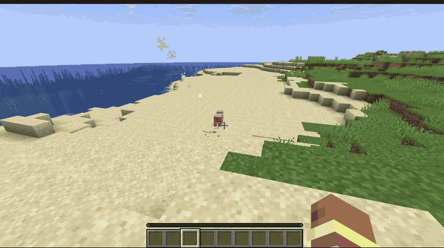 Picking up a pig on a beach, charging the throw and throwing it across the sand